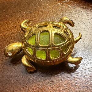 Anne Klein Gold and Green Turtle Brooch
